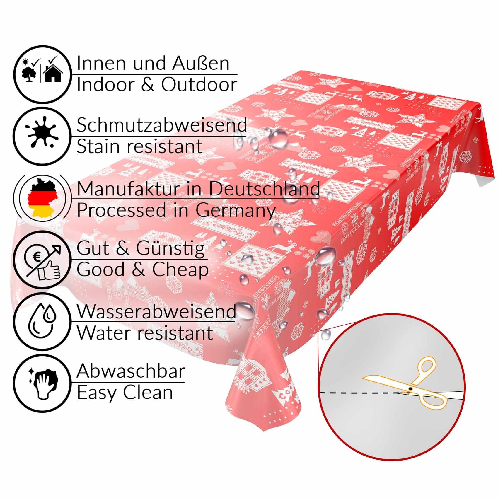 Breite, Rot Tischdecke Weihnachten Wachstuch Geprägt Tischdecke Wasserabweisend ANRO Robust