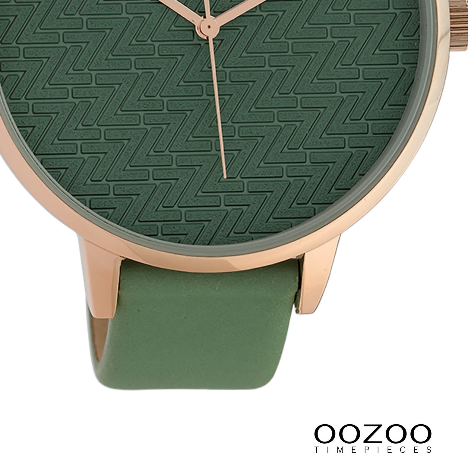 OOZOO Quarzuhr Oozoo Damen Armbanduhr Timepieces Analog, (Analoguhr), Damenuhr rund, extra groß (ca. 48mm), Lederarmband grün, Fashion