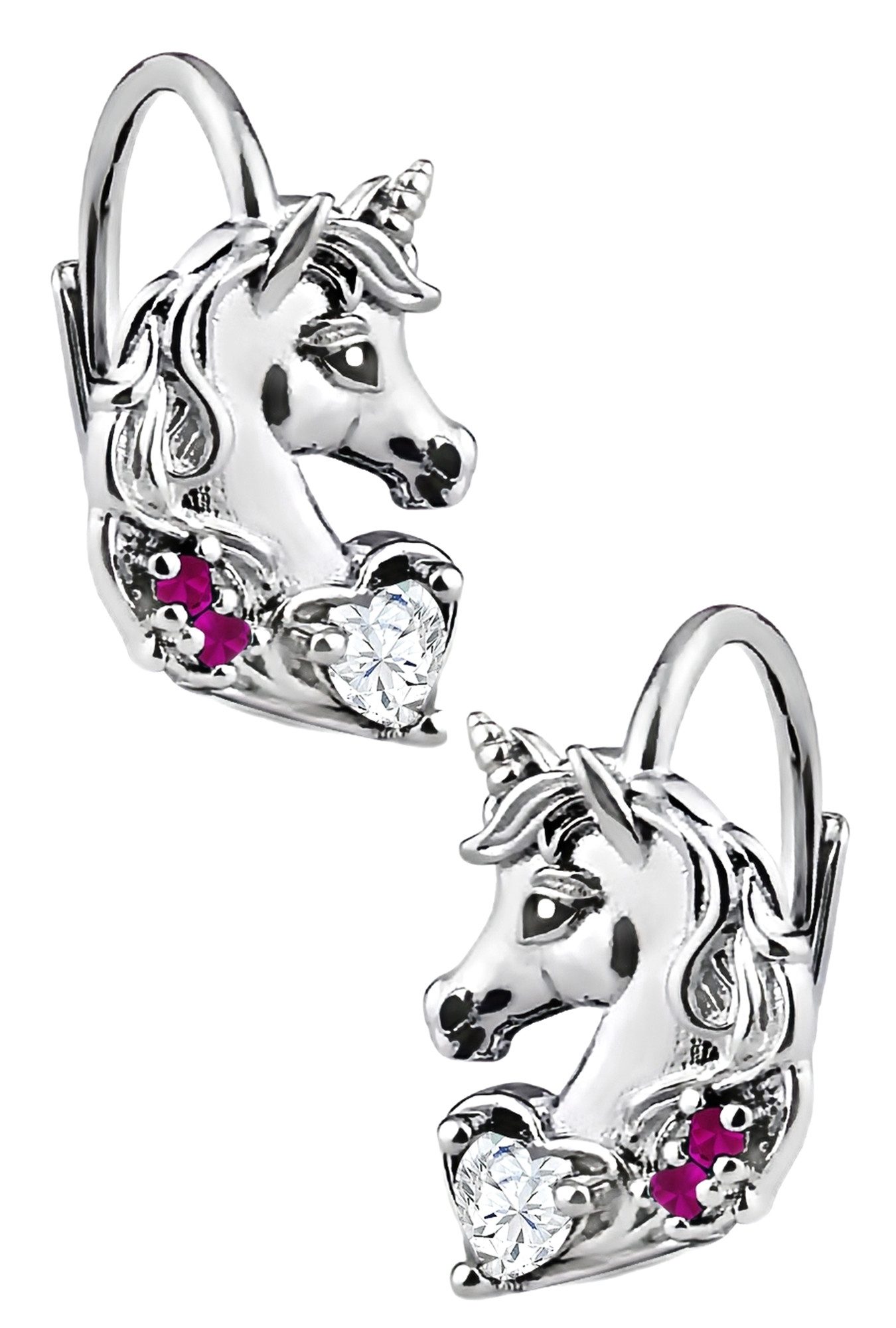 Limana Paar Ohrhänger Brisur Ohrringe echt 925 Silber Einhorn Pferde Mädchen Damen Kinder (Kinderschmuck, Kinderohrringe Damenohrringe inkl. Schmuckdose), Schmuck Geschenk zu Ostern Weihnachten Geburtstag Nikolaus