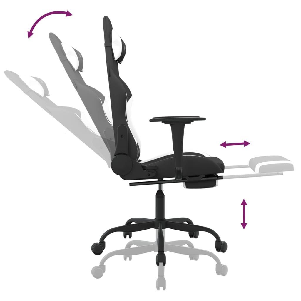 St) Fußstütze furnicato Weiß und Gaming-Stuhl Schwarz Stoff mit (1