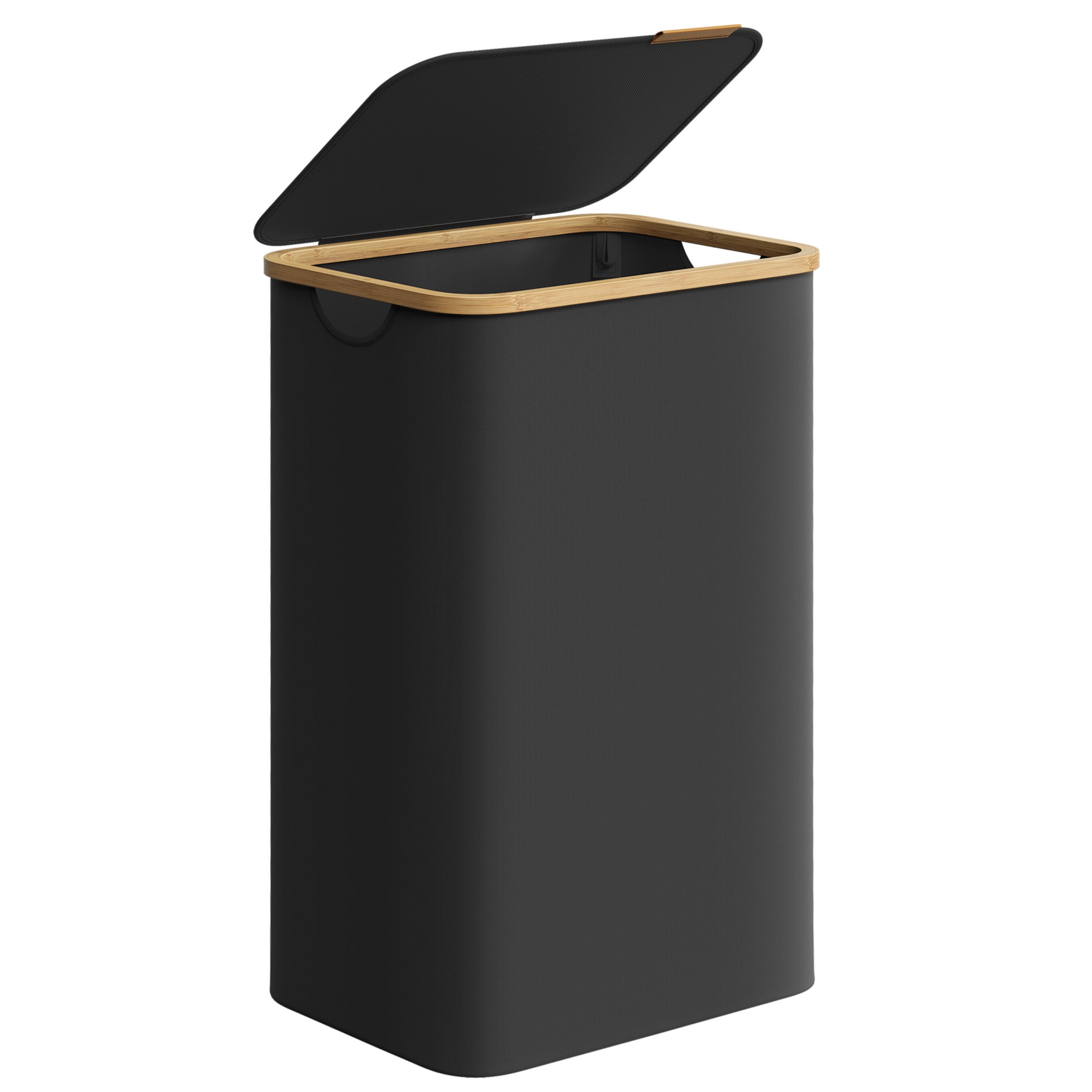 SONGMICS Wäschekorb, mit Deckel, 90 L, herausnehmbarer Wäschesack, Griffe aus Bambus