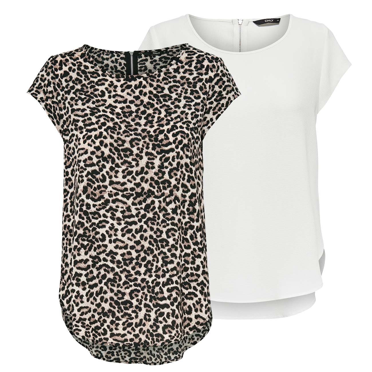 ONLY T-Shirt Damen Top ONLVIC Regular Fit (2-tlg) Basic Kurzarm Tee Shirt mit Rundhalsausschnitt Cloud Dancer (15284243)