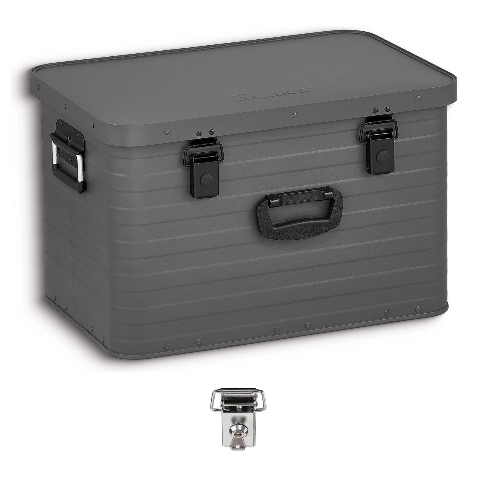 Enders® Aufbewahrungsbox Alukiste L 63 Liter Grau mit Schloss, Alukiste Transportbox Lagerbox Alukoffer Metallkiste Alubox