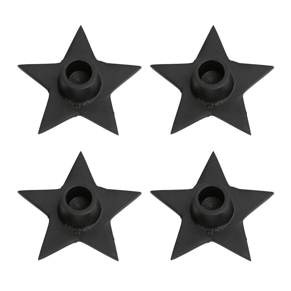 Posiwio Kerzenhalter 4tlg. Kerzenhalter VIER STERNE schwarz aus Metall sternförmig D12cm Ad