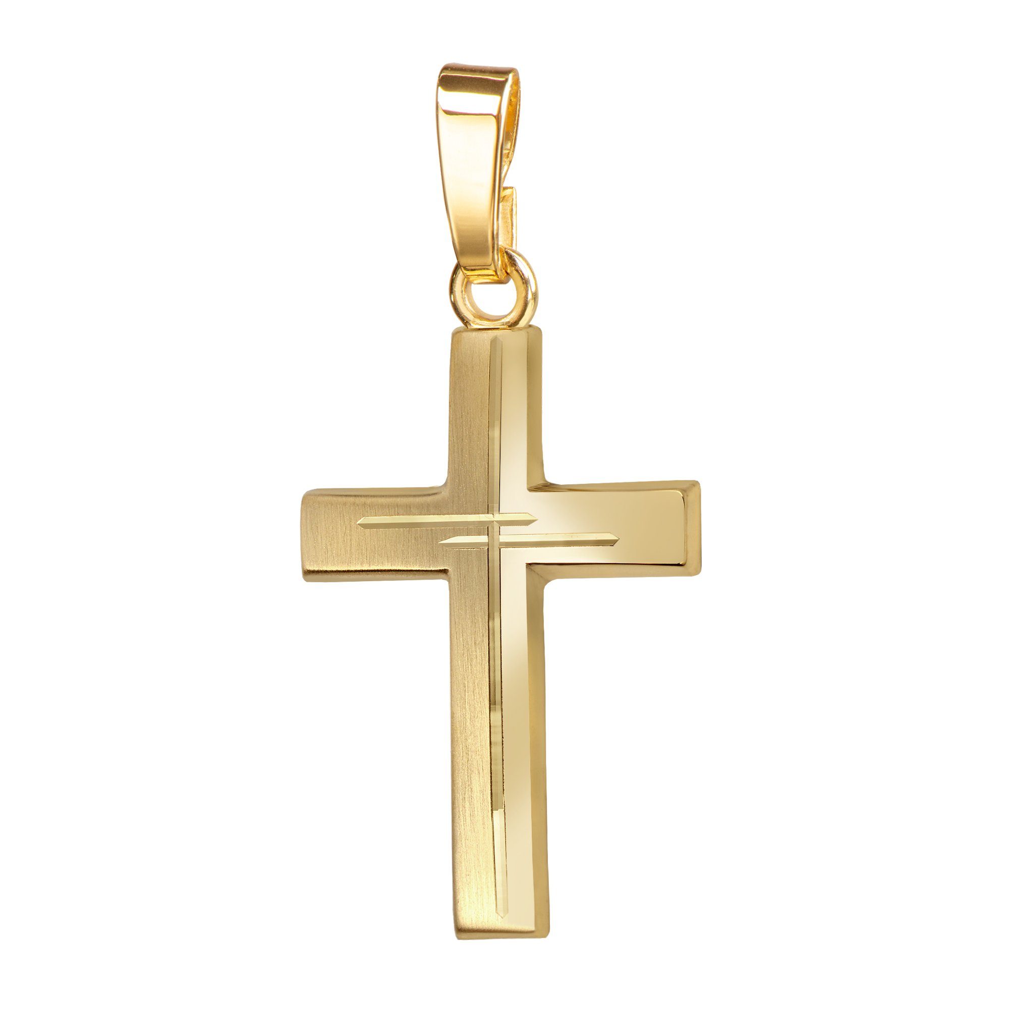 JEVELION Kettenanhänger Kreuz Anhänger 750 Gold mir Diamantschliff (Goldkreuz, für Damen und Herren), Goldanhänger - Made in Germany