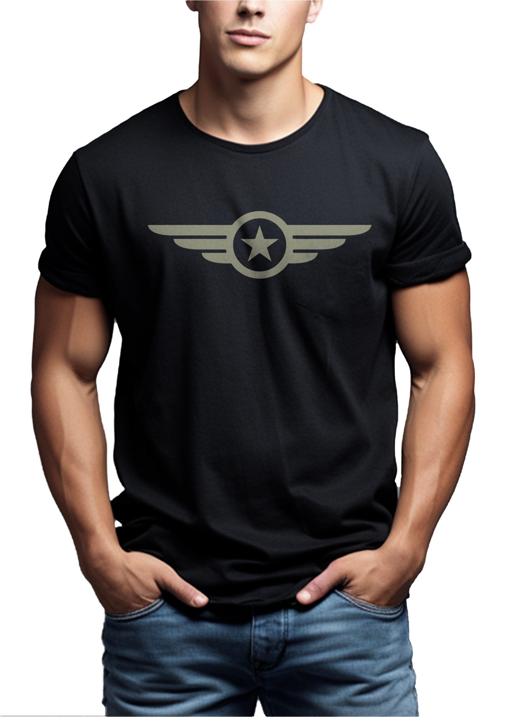 MAKAYA T-Shirt Printshirt für Herren im US Army Look mit Air Force Veteranen Motiv (Schwarz, Blau, Grün, Blaugrau, Dunkelgrau, S, M, L, XL, XXL, 3XL, 4XL, 5XL) Baumwolle