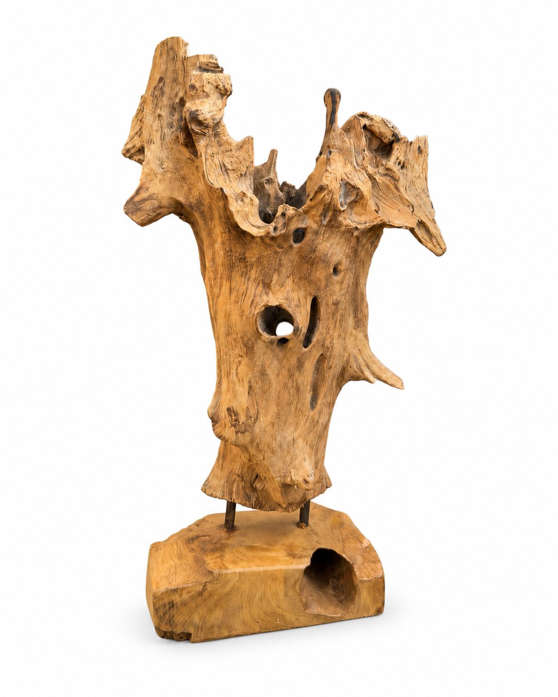 FaHome Skulptur Teakholz Skulptur - Handgefertigt - Natürliche Maserung