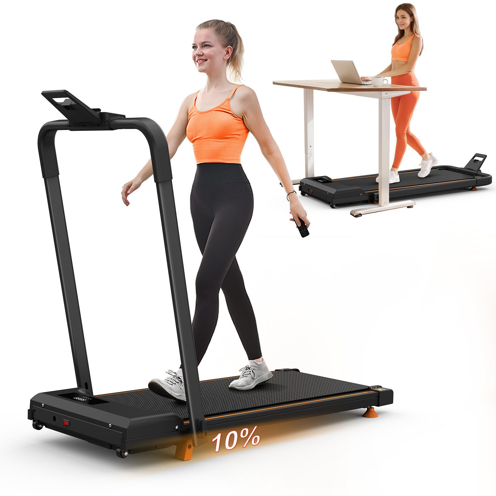 Laufband Laufband Zuhause 2-in-1 Walking Pad mit Steigung 10%, 120KG Tragkraft