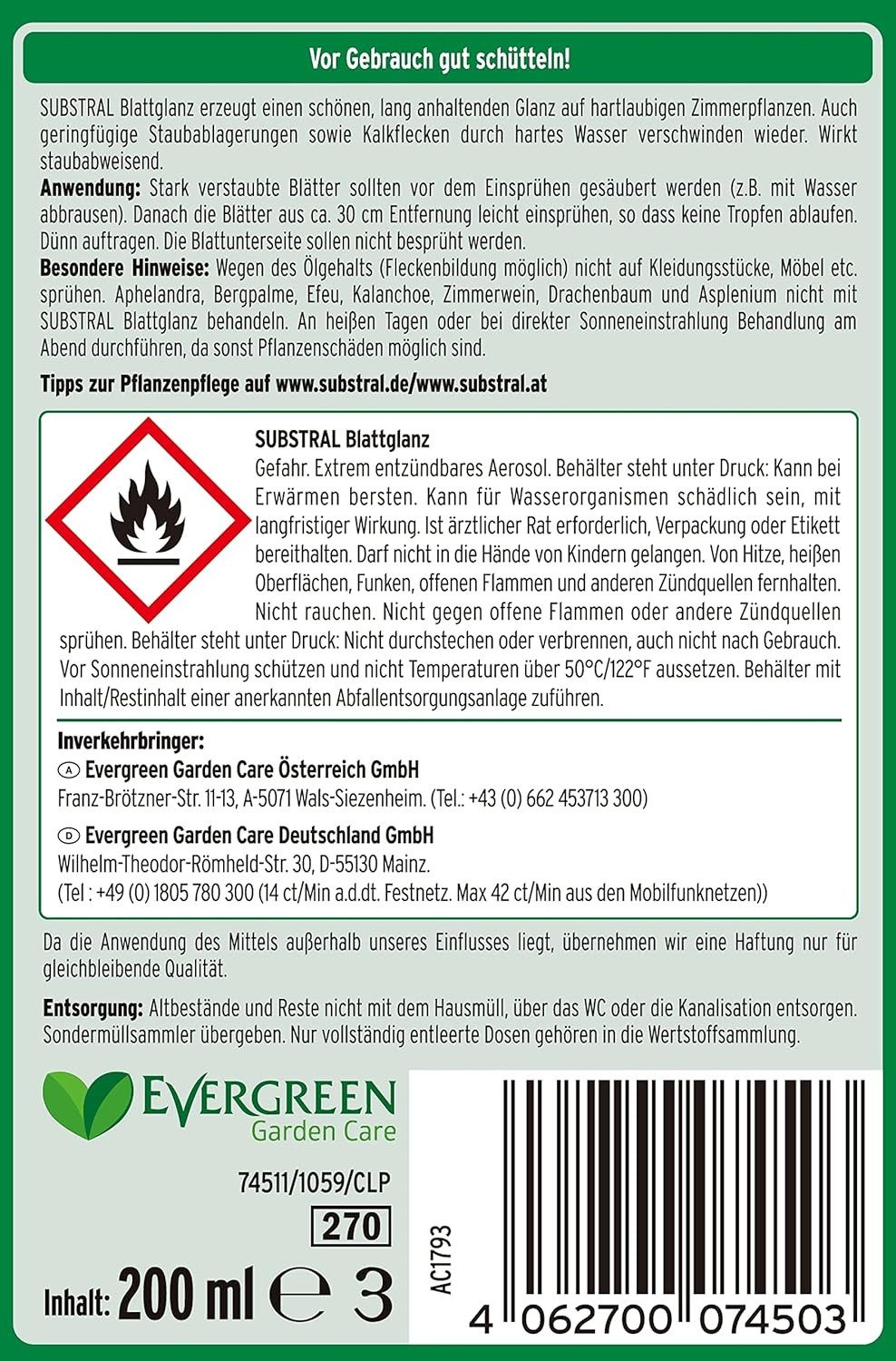 Evergreen Blumendünger Substral Blattglanz Spray 200 günstig online kaufen