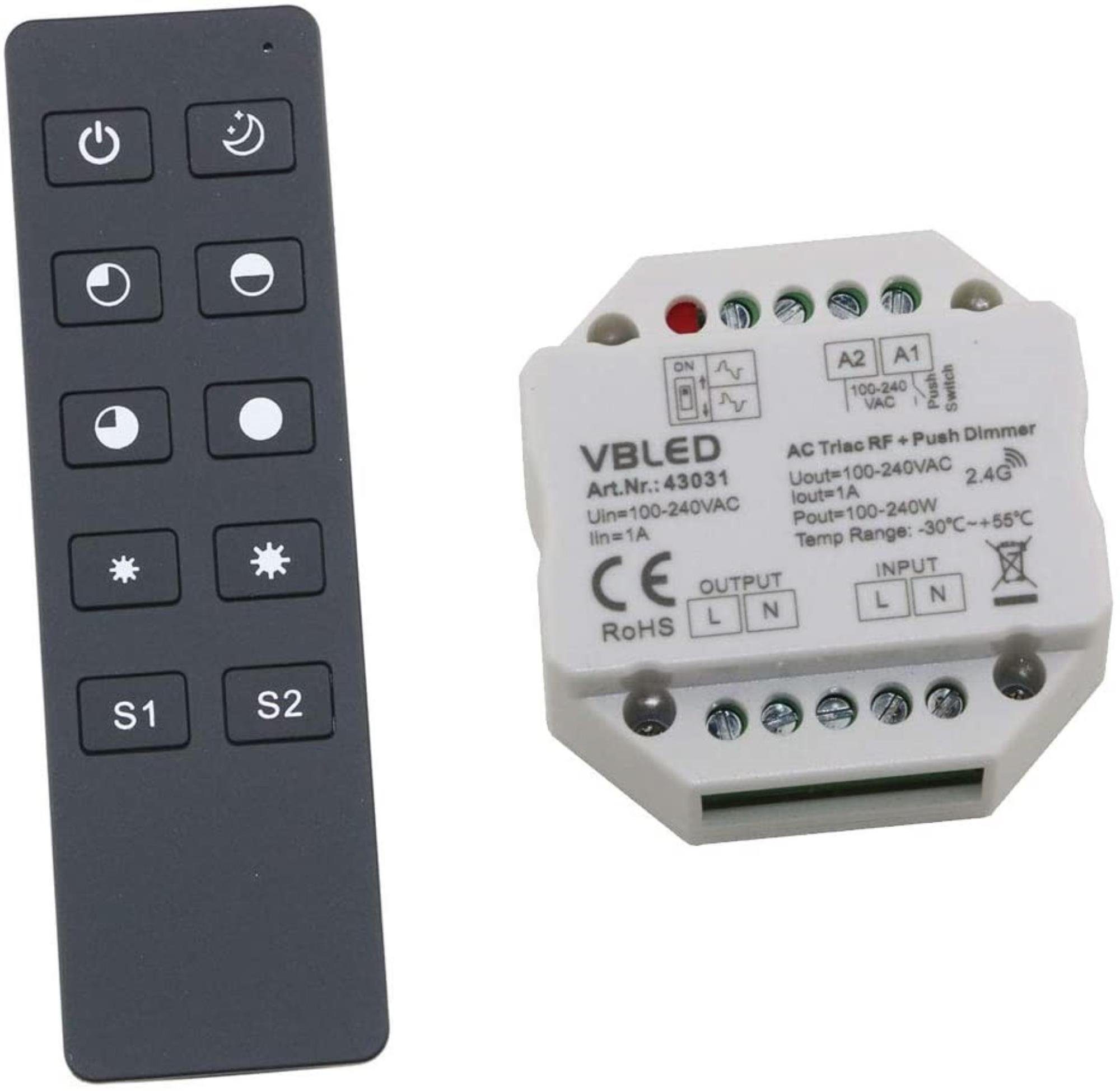 VBLED 2.4G RF 230V AC LED Dimmer System 1 Kanal Fernbedienung mit Dimmer Fernbedienung