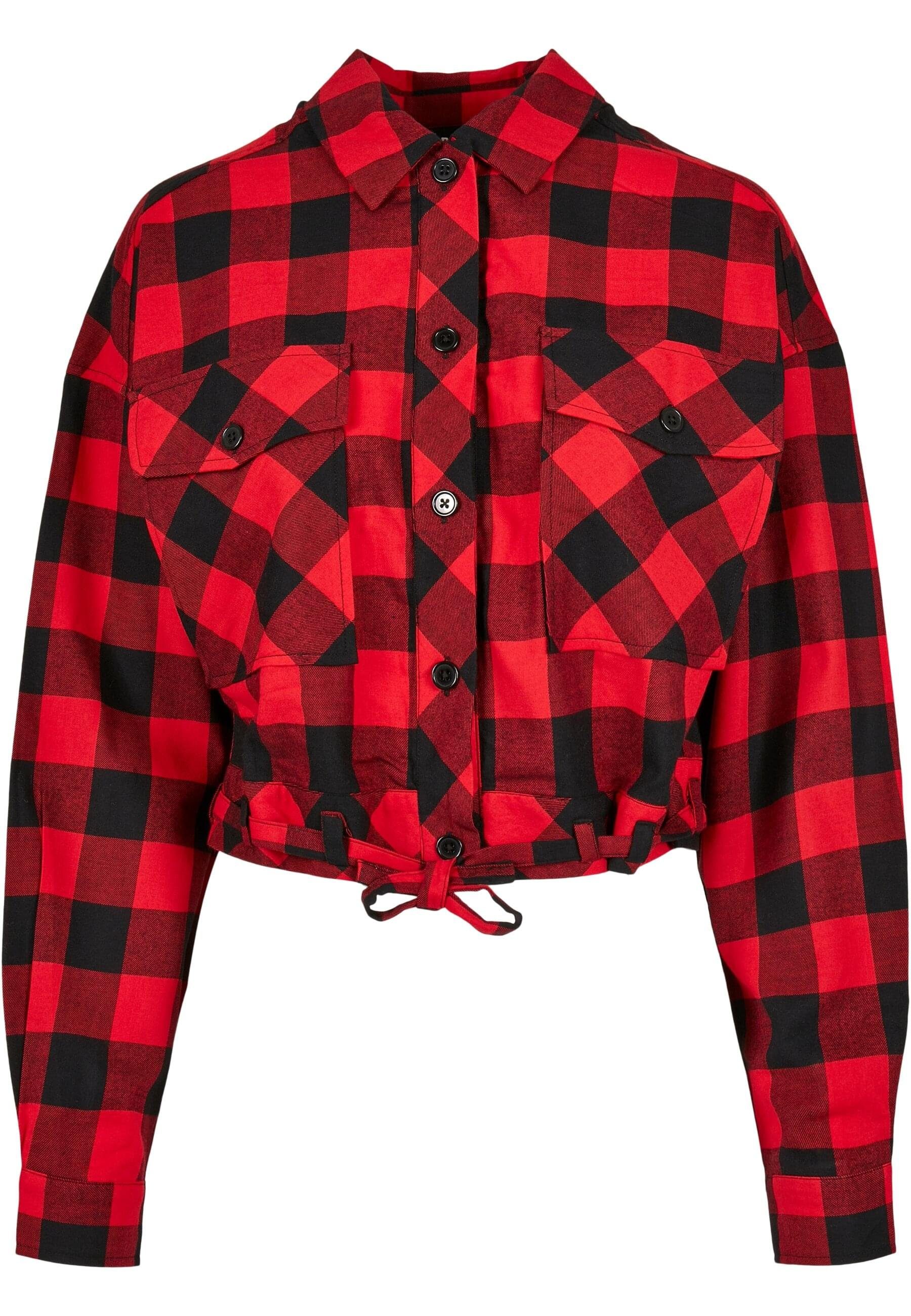 URBAN CLASSICS Langarmhemd Damen Check Ladies Short black-red Shirt Oversized (1-tlg)