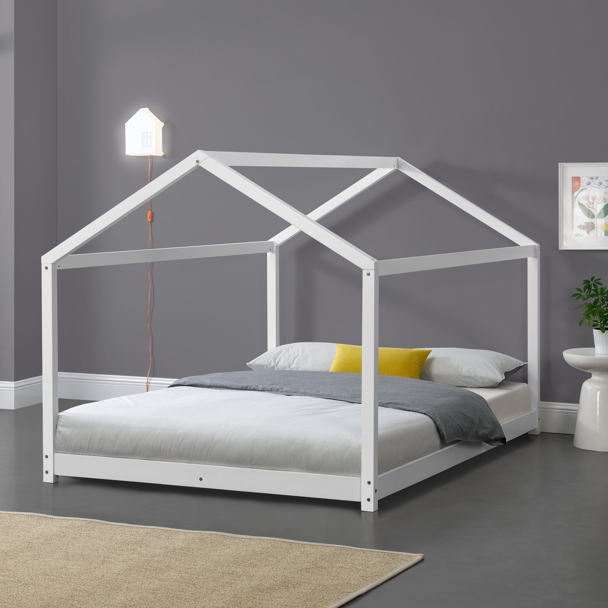 en.casa Kinderbett, »Cerro« Hausbett Kiefernholz weiß günstig online kaufen