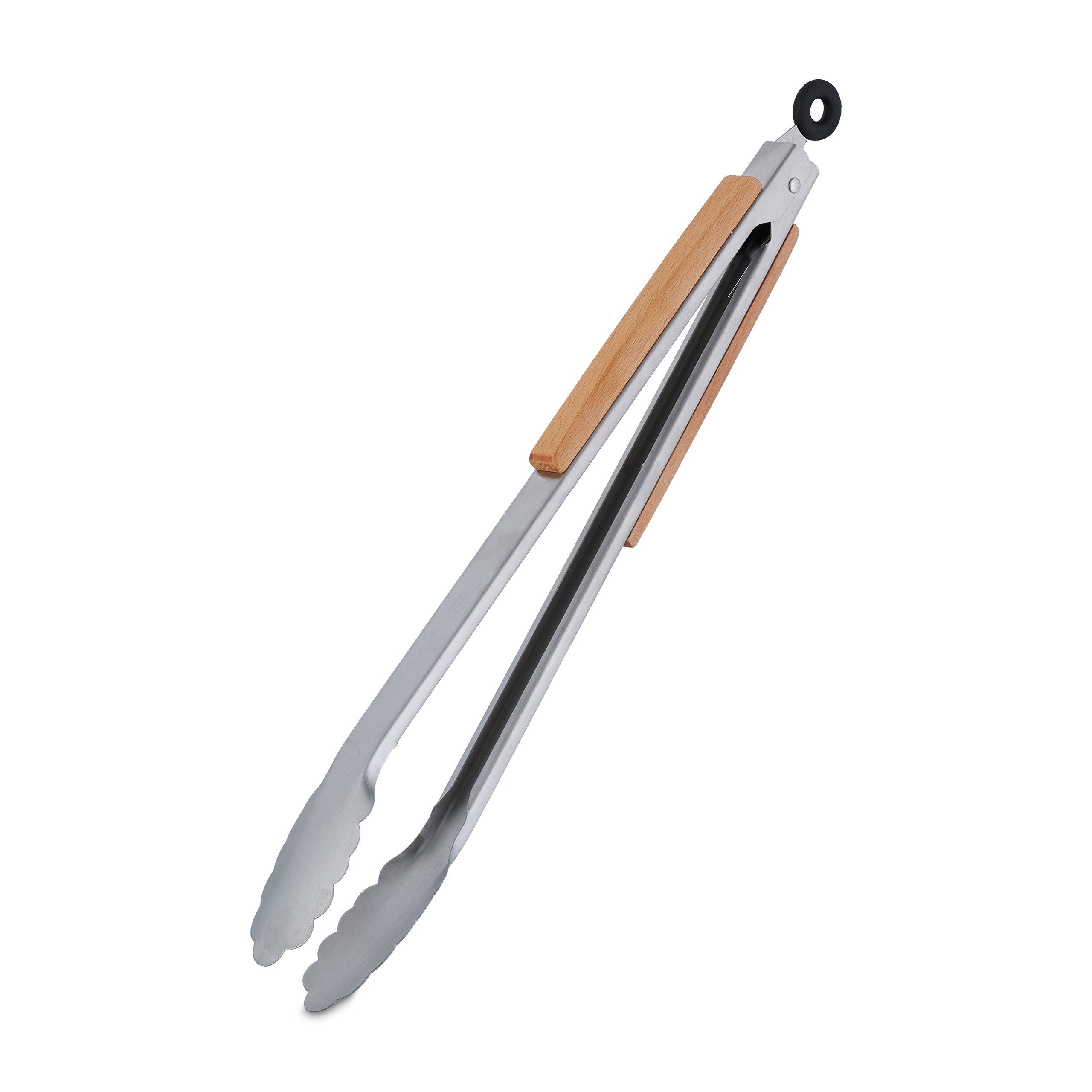 relaxdays Grillzange Edelstahl Grillzange mit Holzgriff