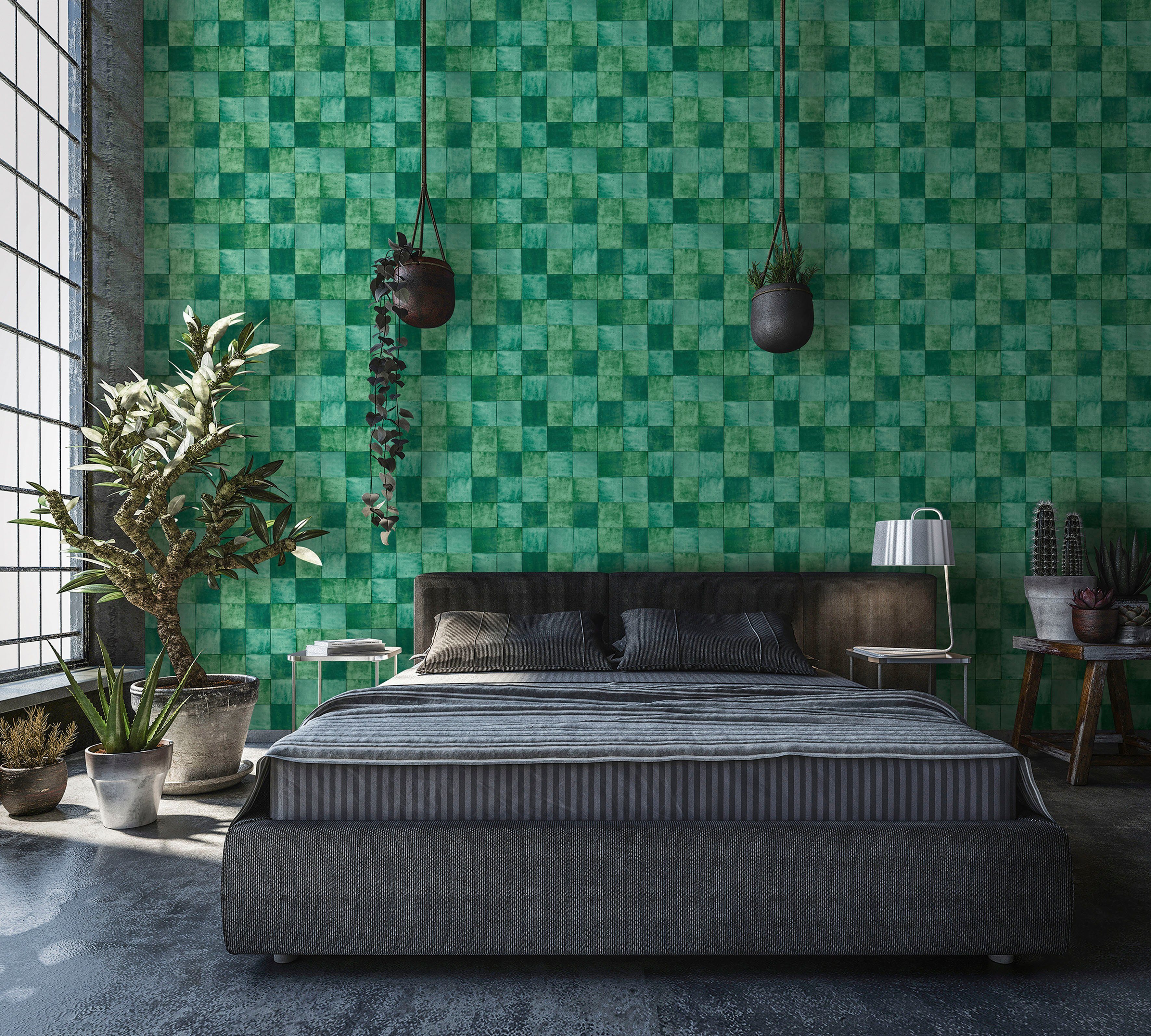 Marburg Fototapete Tile, glatt, matt, moderne Vliestapete für Wohnzimmer Schlafzimmer Küche Seegrün