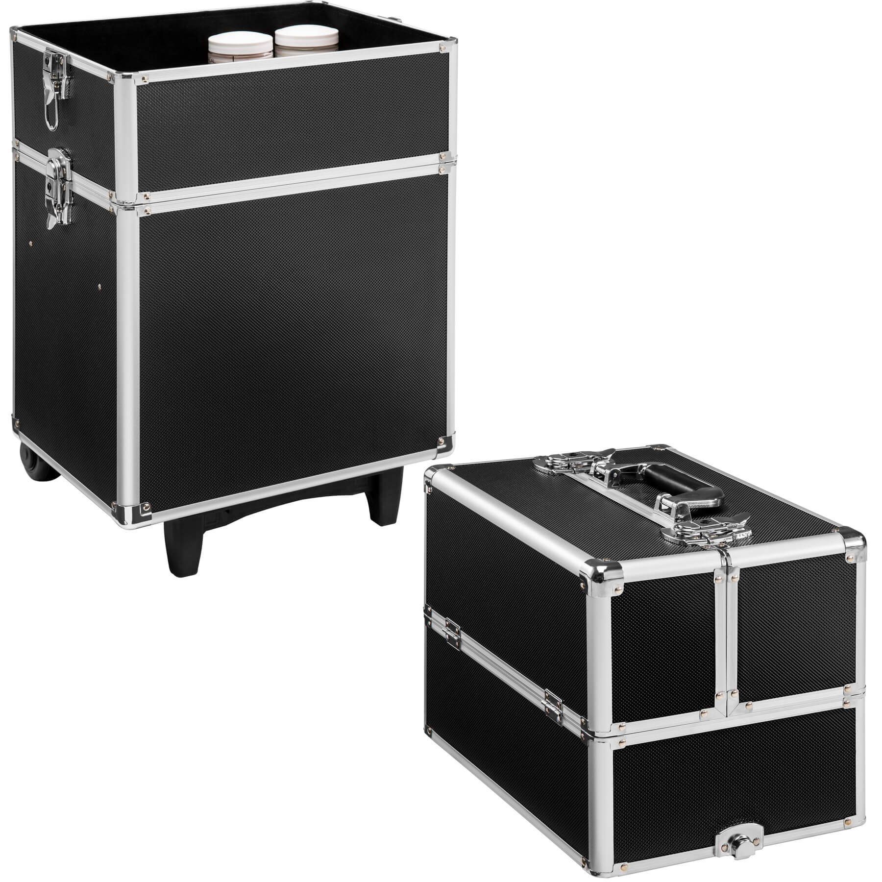 tectake Koffer Kosmetiktrolley mit 3 schwarz Rollen, erweiterbar Etagen, 2