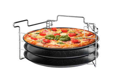 Pizzablech Pizza-Back-Set NEAPOL, 4-teilig, Ø 32 cm, Schwarz, Edelstahl, Antihaftbeschichtet