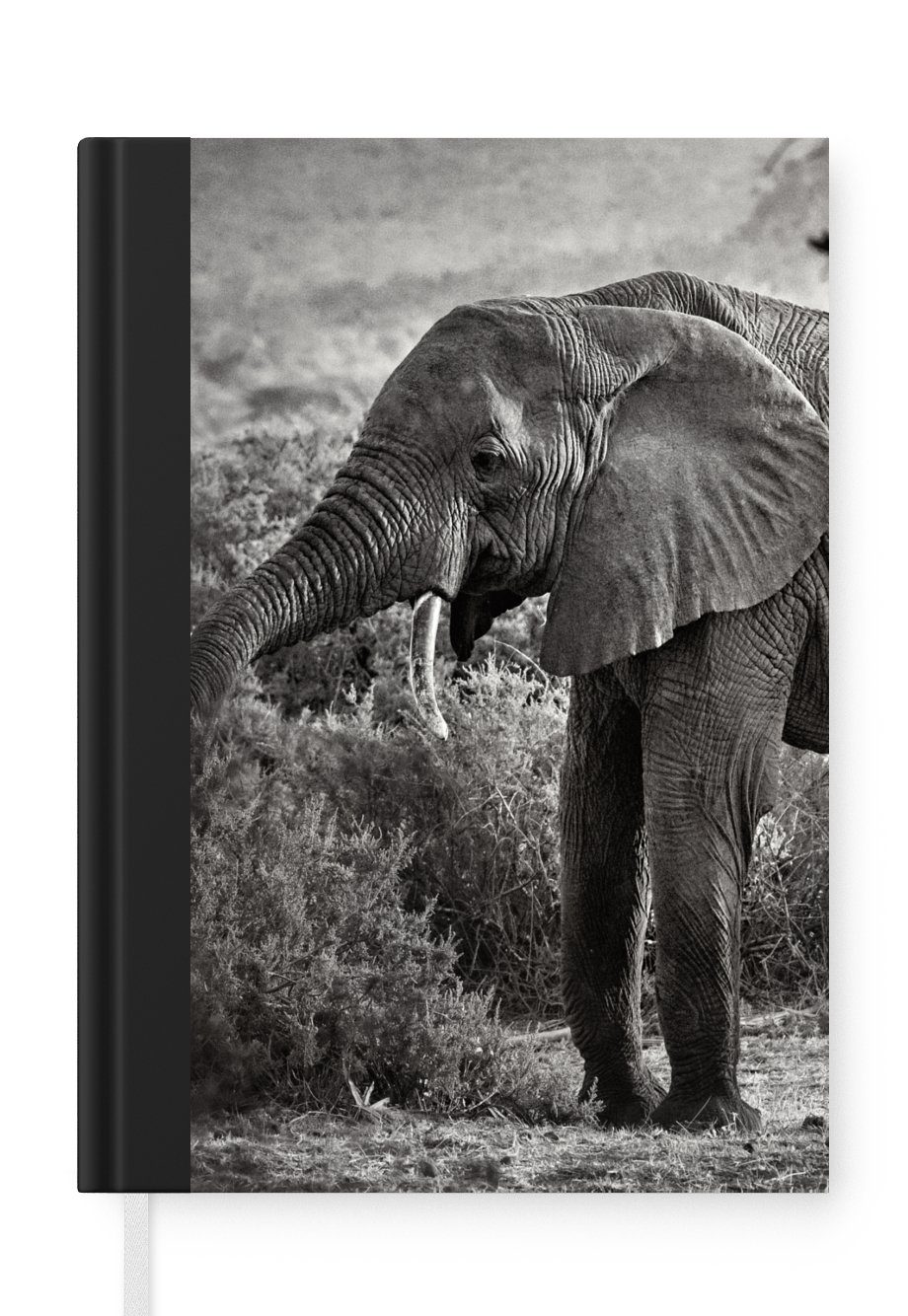 MuchoWow Notizbuch Elefant - Tiere - Bäume - Schwarz - Weiß, Journal, Merkzettel, Tagebuch, Notizheft, A5, 98 Seiten, Haushaltsbuch | Notizbücher