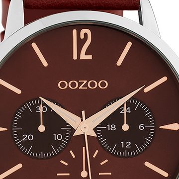 OOZOO Quarzuhr Oozoo Unisex Armbanduhr Timepieces Analog, Damen, Herrenuhr rund, extra groß (ca. 48mm) Lederarmband rot