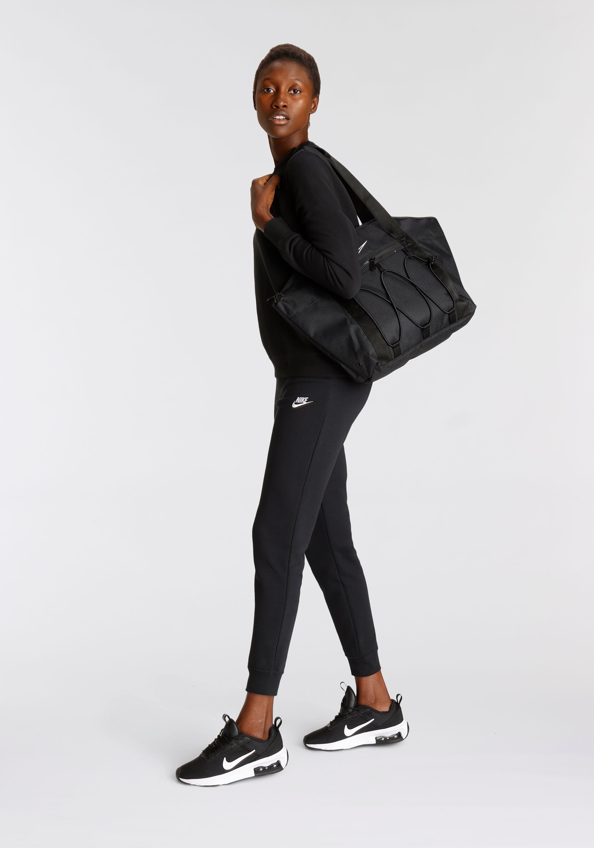 Sweatshirt Logo Women's Nike BLACK/WHITE Crew-Neck Club Sweatshirt Sportswear Fleece