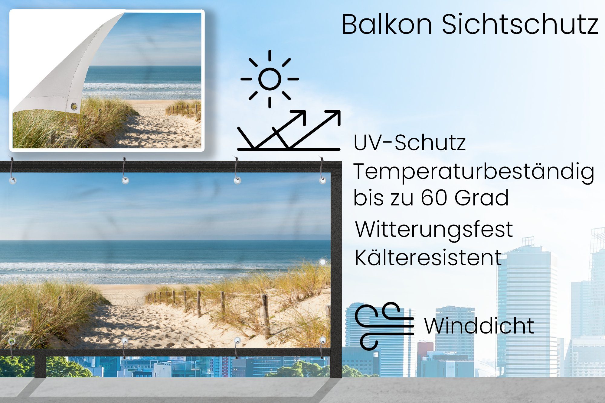 MuchoWow Balkonsichtschutz Strand - Meer - Düne - Sand - Sommer (1-St) Balkon Sichtschutz 90x200, Windschutz für Zaun PVC, 200x90 cm – Bild 3 von 5