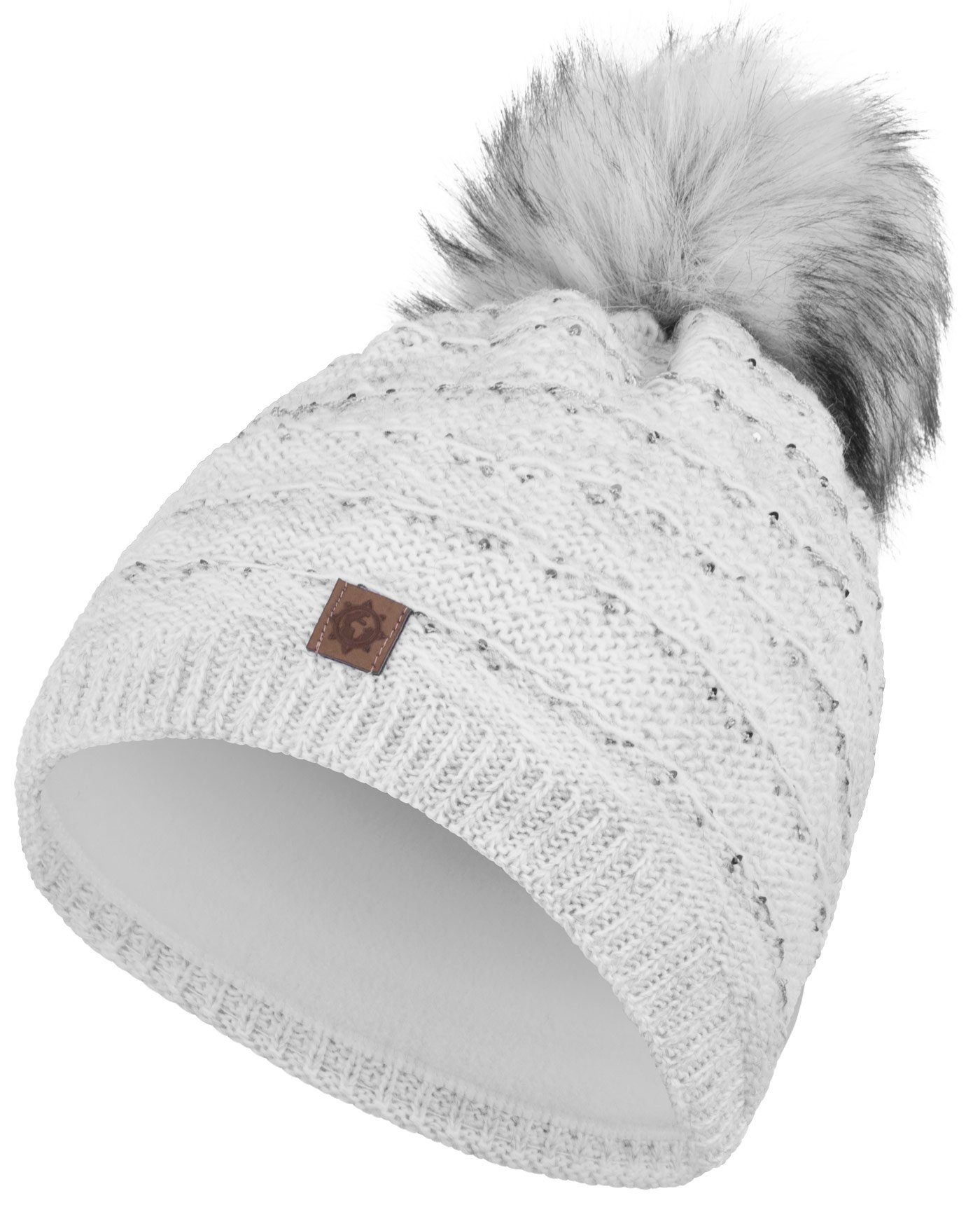 compagno Bommelmütze (1-St) Bommelmütze Wintermütze Damen Pailetten Fleecefutter Beanie