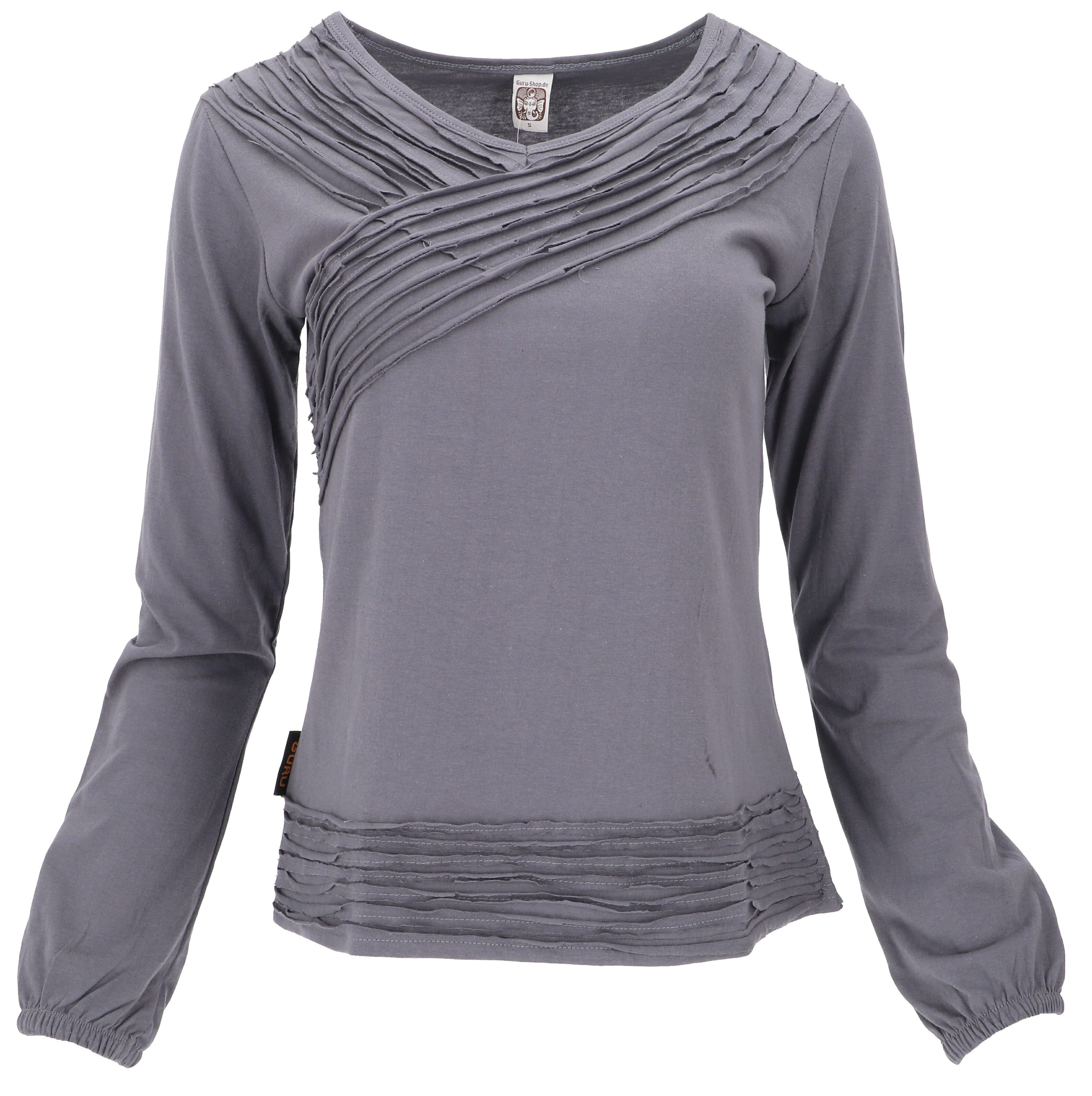 Guru-Shop Longsleeve Langarmshirt Boho Style, einfarbiges Shirt mit.. alternative Bekleidung