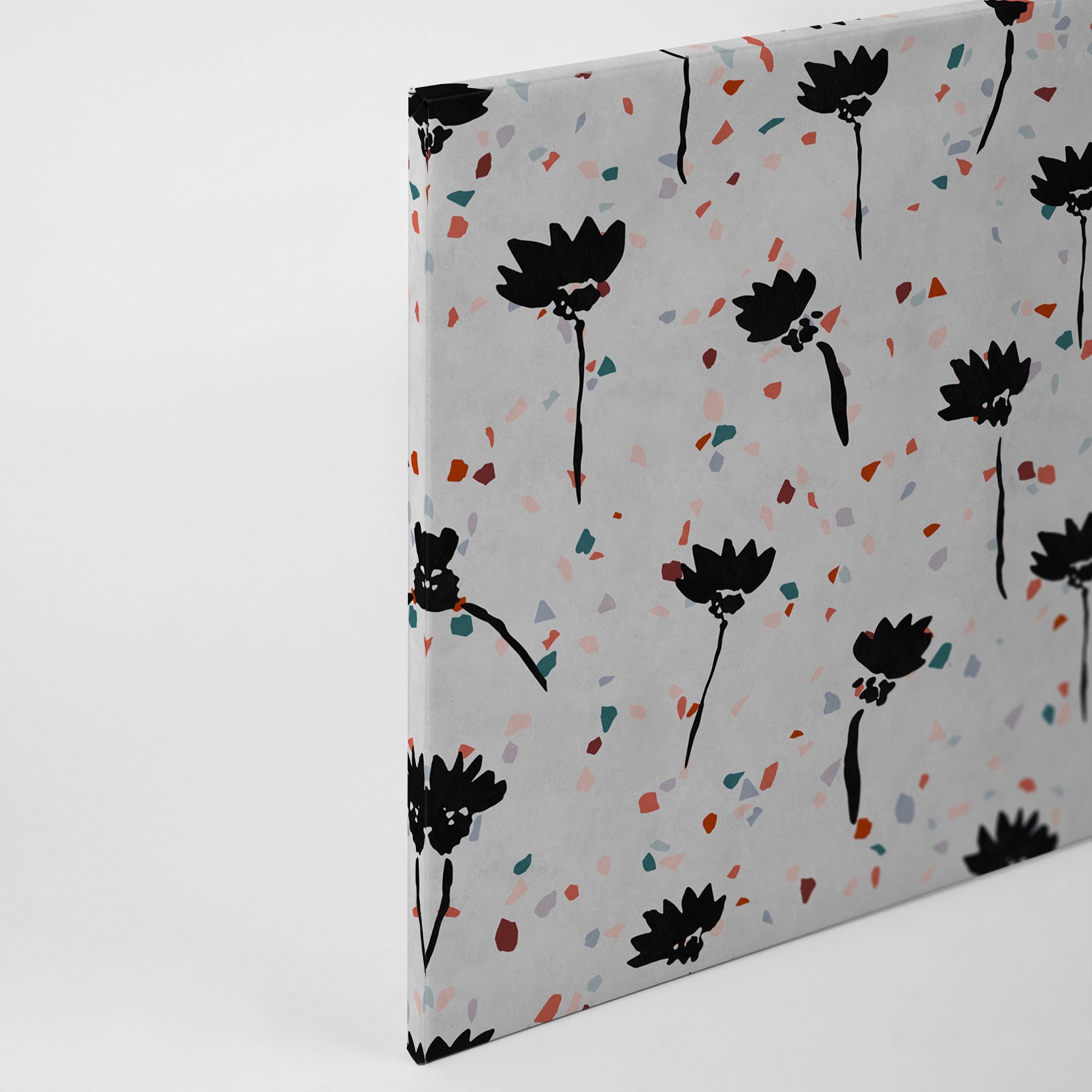 A.S. Création Leinwandbild terrazzo, Blumen, Kinder, Kunst (1 St), Keilrahmen Abstrakt Blumen Bunt Grau Leinwand-Bild Wohnzimmer modern