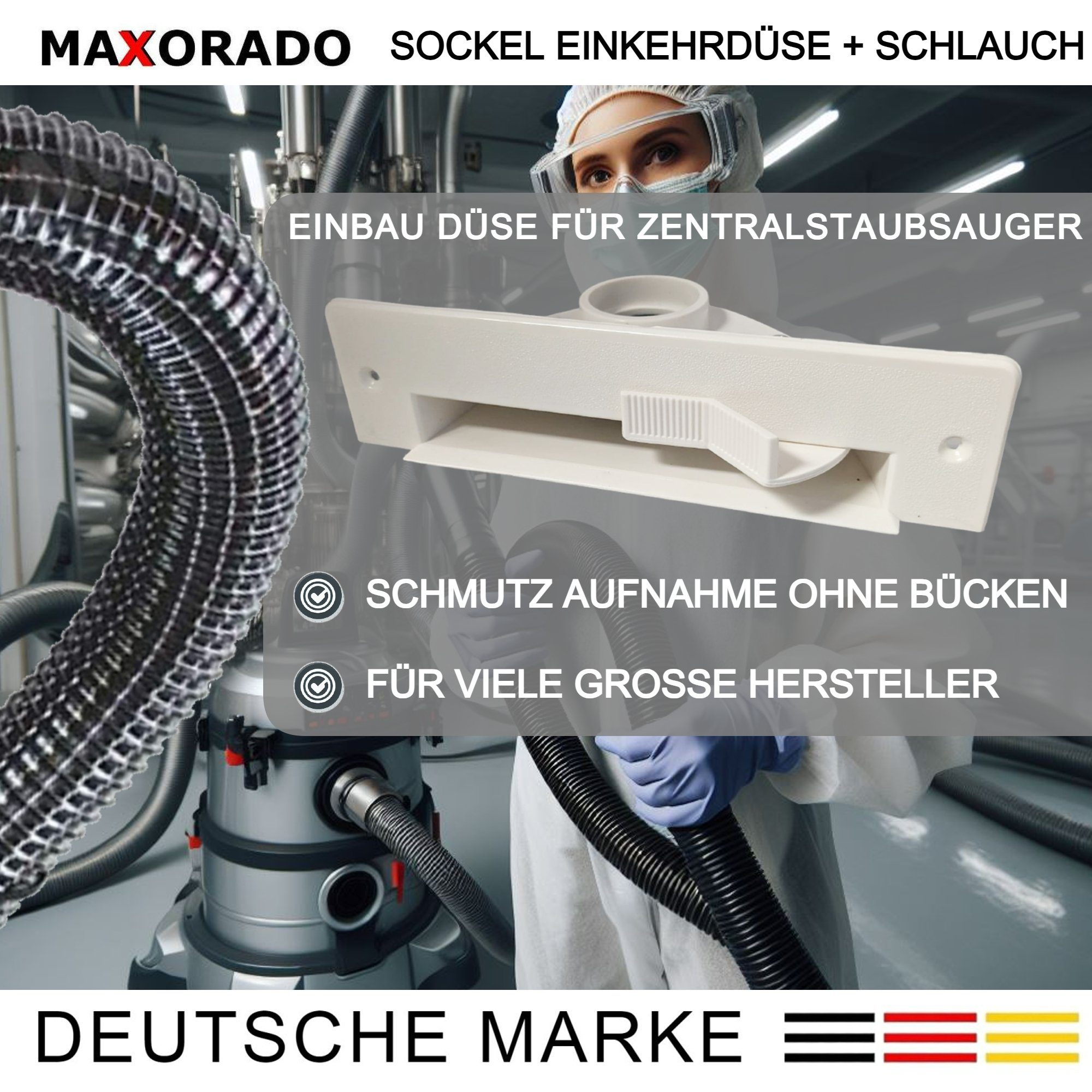 für Maxorado Sockeldüse Kehrdüse Bodendüse Einbau Zentralstaubsauger Schlauch ZS4 Set Kit