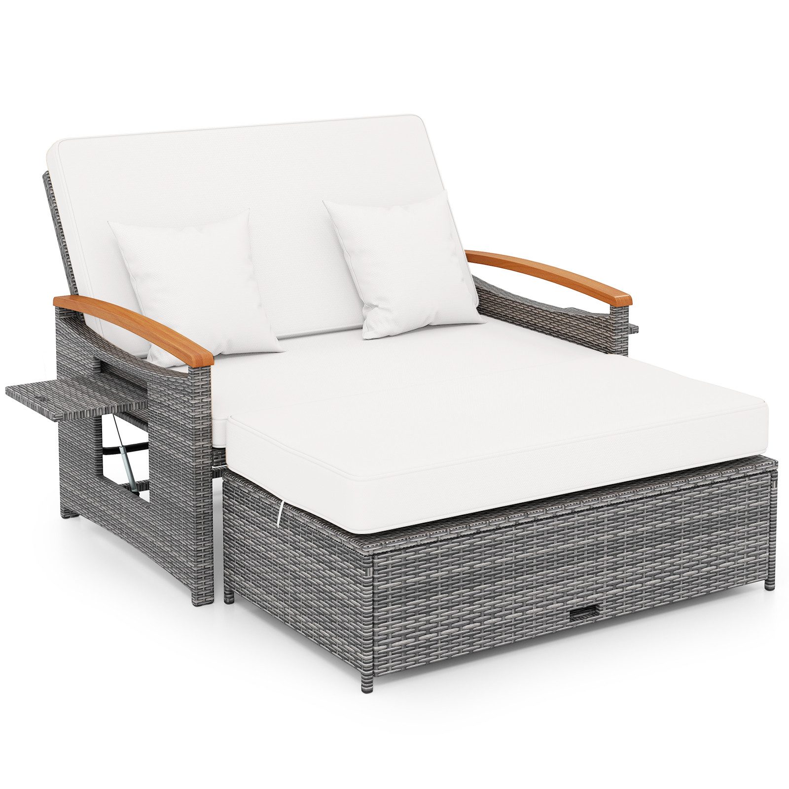 KOMFOTTEU Loungebett Gartensofa Gartenlounge, mit Liegefunktion, Stauraum, aus Rattan