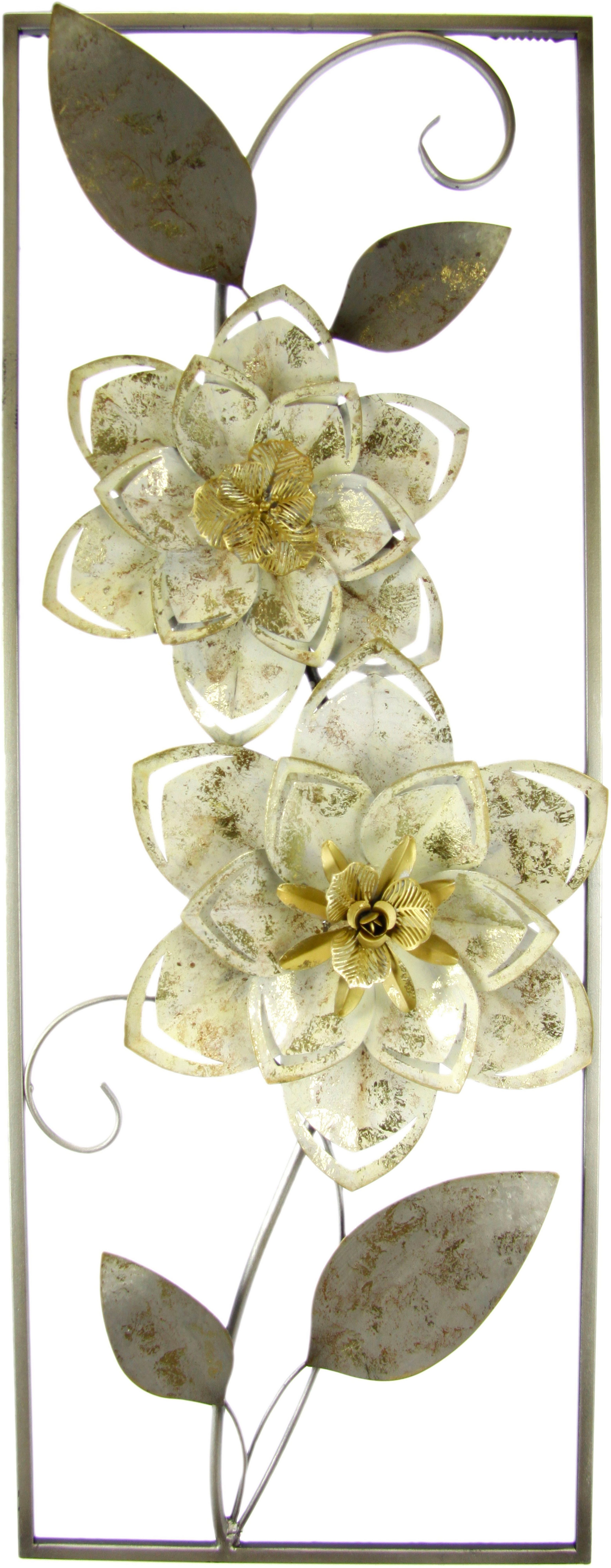 I.GE.A. Bild Metallbild Blumen Blätter Blume Wanddeko Wandskulptur Bild 3D Blüten, (1 St), Skulptur Wanddeko Deko Terrassendeko Wandrelief Abstrakt