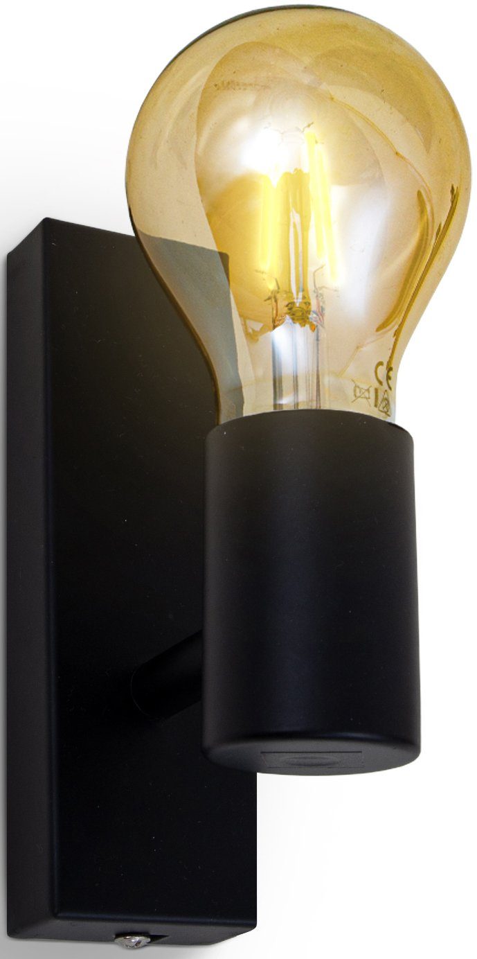 Schwarz, 60W) 1-Flammig, ohne BK_DS1265 E27-Fassung, ohne Wandlampe, Flurlampe, Wandleuchte Metall, Leuchtmittel Retro, Leuchtmittel, B.K.Licht (max.
