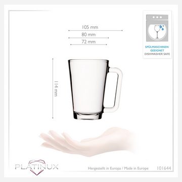 PLATINUX Latte-Macchiato-Glas Teegläser mit Henkel, Glas, Kaffeegläser 220ml (max.280ml) Set Glastassen spülmaschinenfest