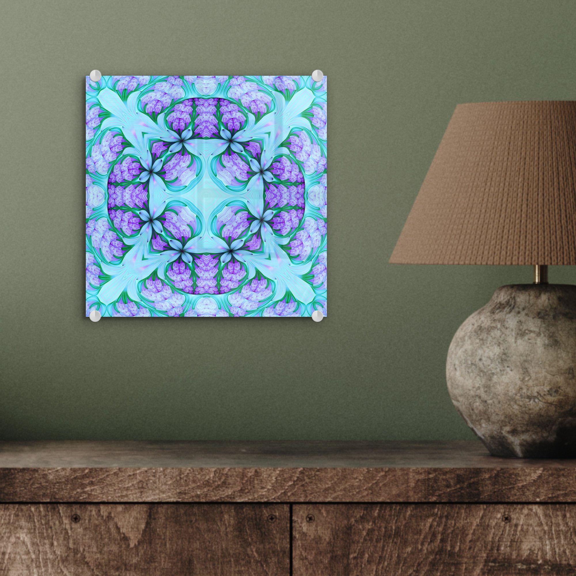 Violett, Wanddekoration Ein Bilder - Mosaikmuster MuchoWow - Foto (1 nahtloses St), Glas Glasbilder farbenfrohes Blau Wandbild Acrylglasbild auf auf - auf Glas und