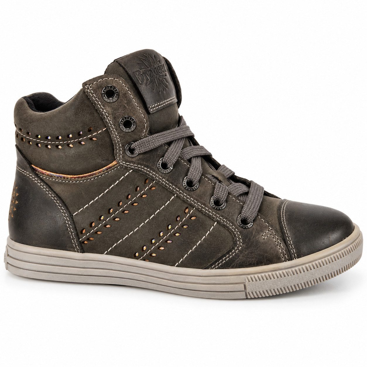 Braqeez Mädchen Lederschuh Sneaker Schnürschuh gefüttert Sneakerboots aus echtem Leder