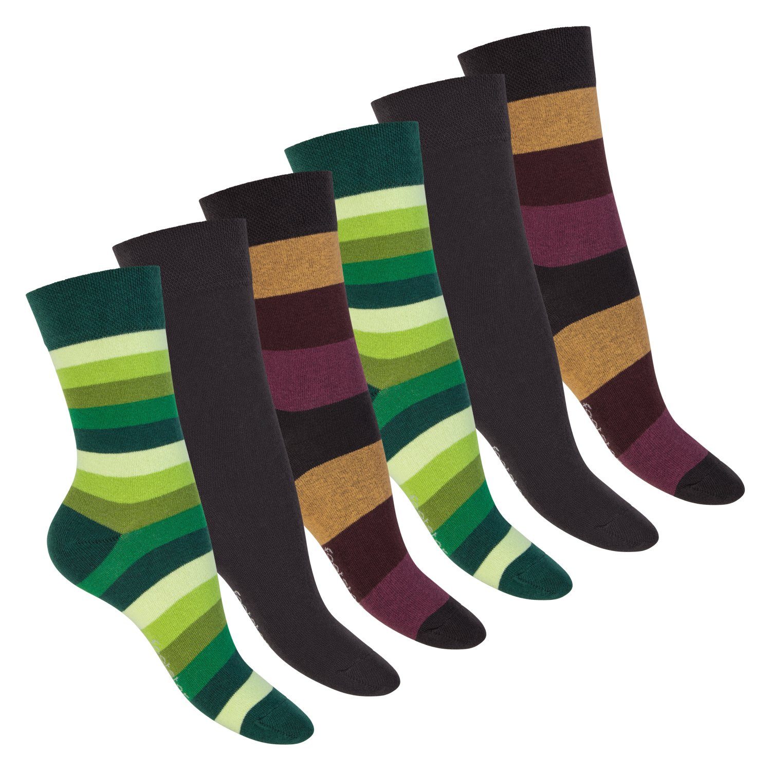 Footstar Basicsocken Damen Ringel Socken (6 Paar) Safari