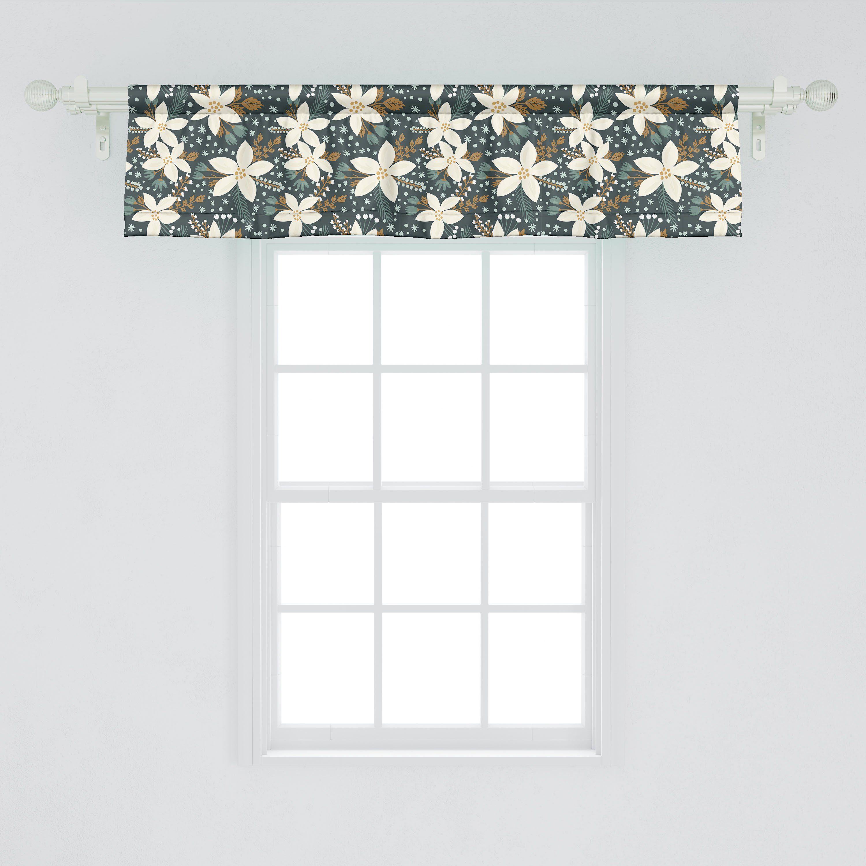 Dekor Microfaser, Schlafzimmer Blumen Scheibengardine Küche Stangentasche, für Volant mit Poinsettia-Blüten-Kunst Abakuhaus, Vorhang