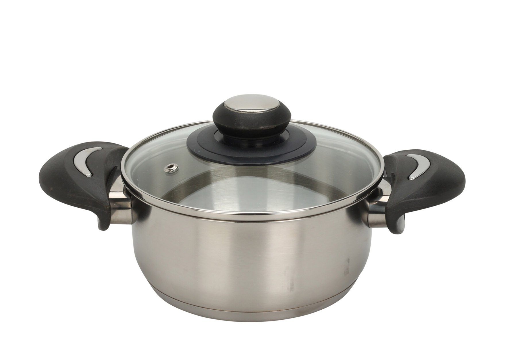 Spetebo Kochtopf Edelstahl Kochtopf mit Glasdeckel 1,4 L / Ø 16 cm, Edelstahl (Packung, 2-tlg., Topf mit Deckel), Universal Küchen Topf mit Griffen