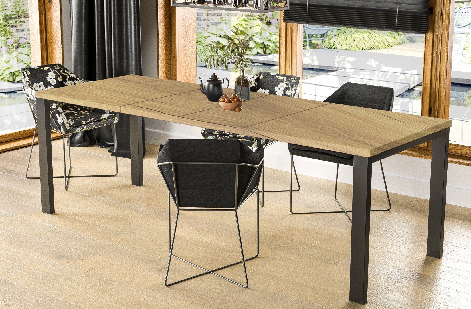Endo-Moebel Kulissen-Esstisch "Garant 80" 80-170cm ausziehbar erweiterbar Metallgestell Küchentisch, elegantes & modernes Design, leichter Aufbau, 45cm Erweiterungsplatten