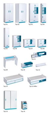 Feldmann-Wohnen Sideboard Trafiko (1 Tür, dahinter 1 Einlegeboden, 2 kleine Schubladen, 1 große Schublade, 1 St., Farbapplikation wahlweise in blau, grau oder pink), 130cm weiß Farbapplikation wählbar 1-türig mit 3 Schubladen