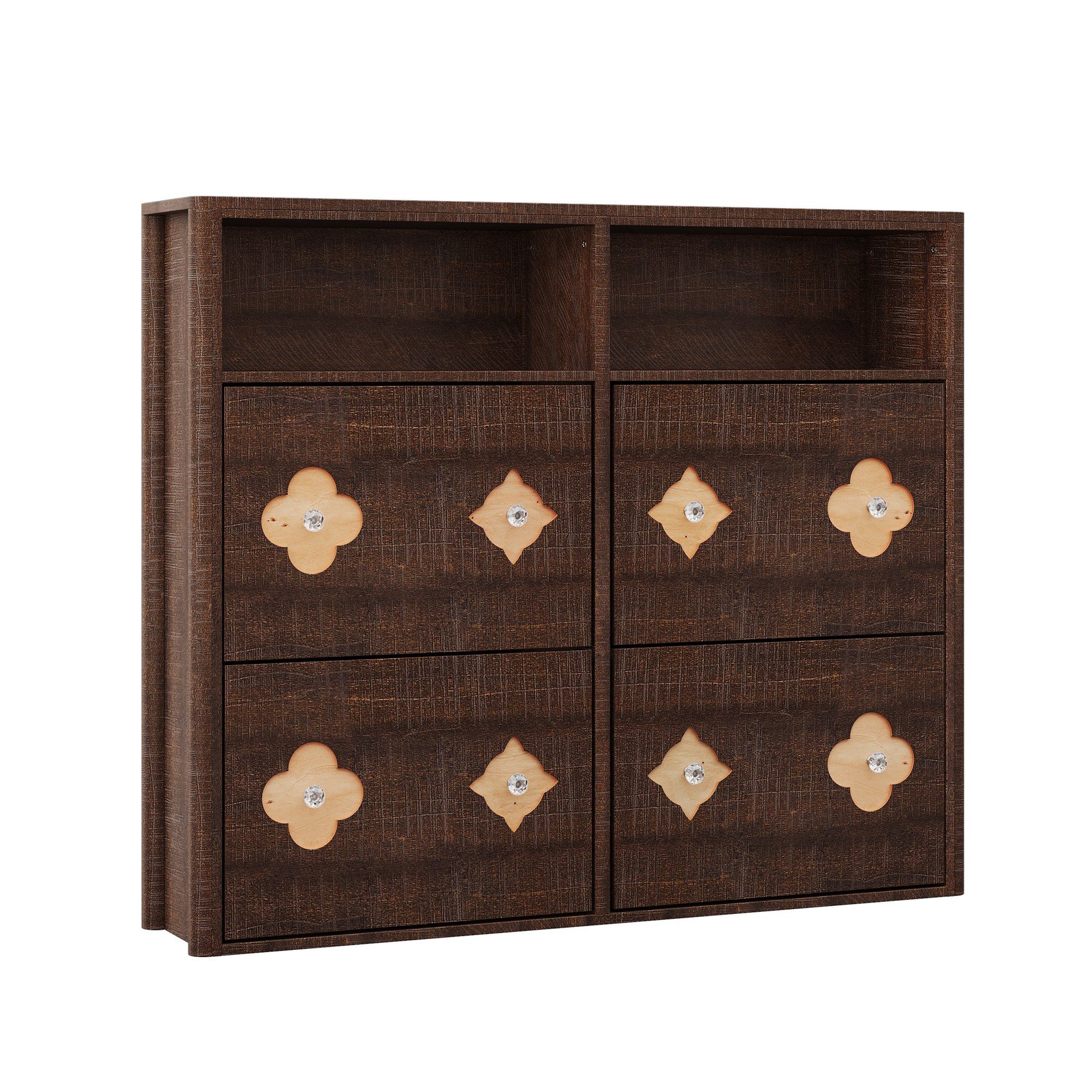 GarveeMore Schuhschrank Freistehend mit 4/6 Klappfächer Diamantgriff versteckt (1-St) mit Blumenmuster für 12 bis 36 Paar