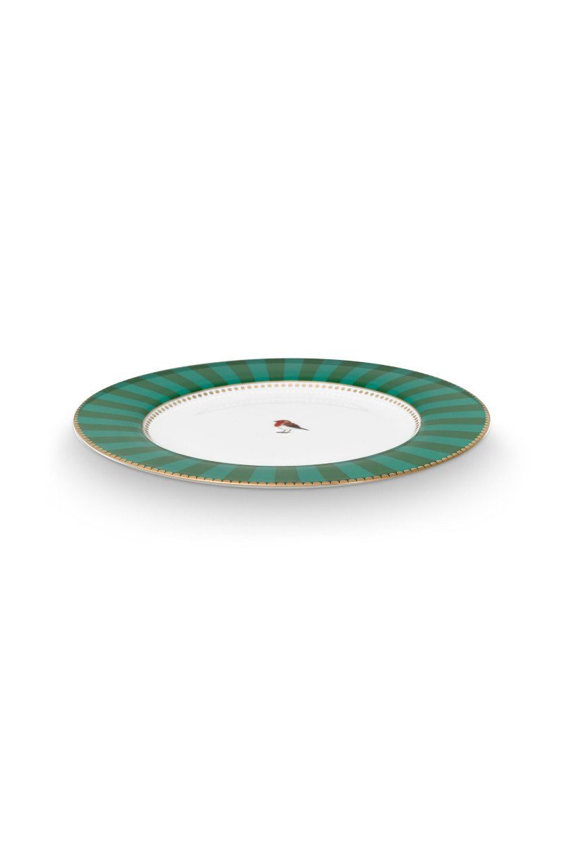 PiP Studio Speiseteller Love Birds Speiseteller Stripes grün 26,5cm, Plate Love Birds Stripes Emerald-Green 26.5cm