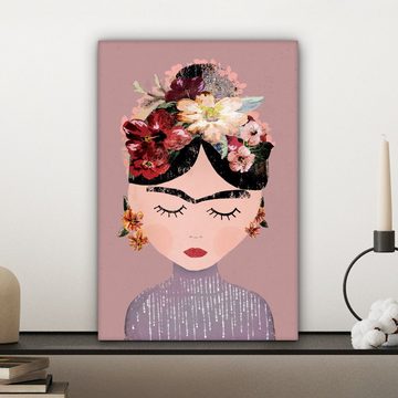 OneMillionCanvasses® Leinwandbild Pastell - Frau - Blumen - Kunst - Frida Kahlo, (1 St), Leinwandbild fertig bespannt inkl. Zackenaufhänger, Gemälde, 20x30 cm
