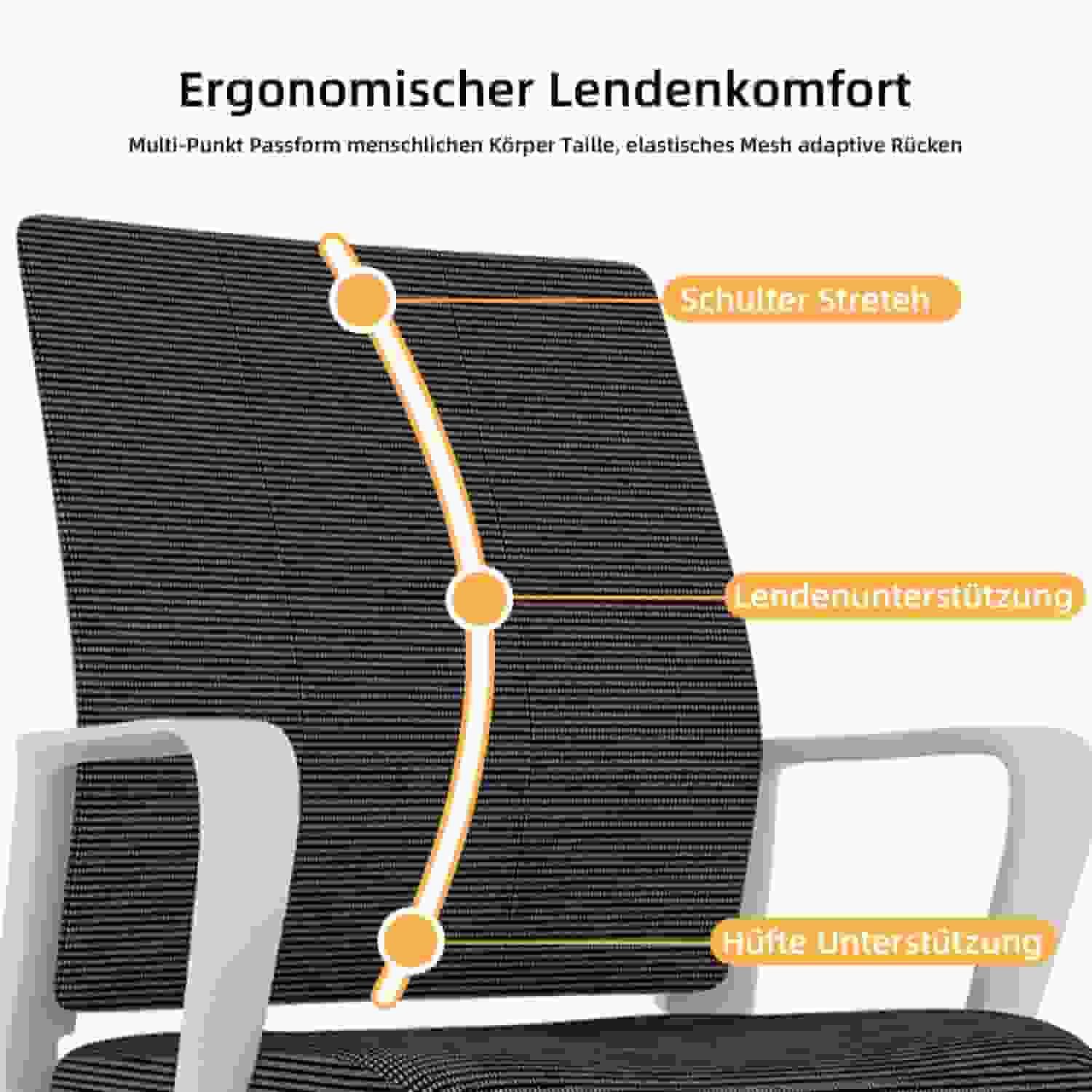 ANYSUN Bürostuhl Ergonomischer Bürostuhl mit Armlehne, bis 200 kg belastbar., Chefsessel mit atmungsaktivem Mesh-Bezug und dicker Polsterung