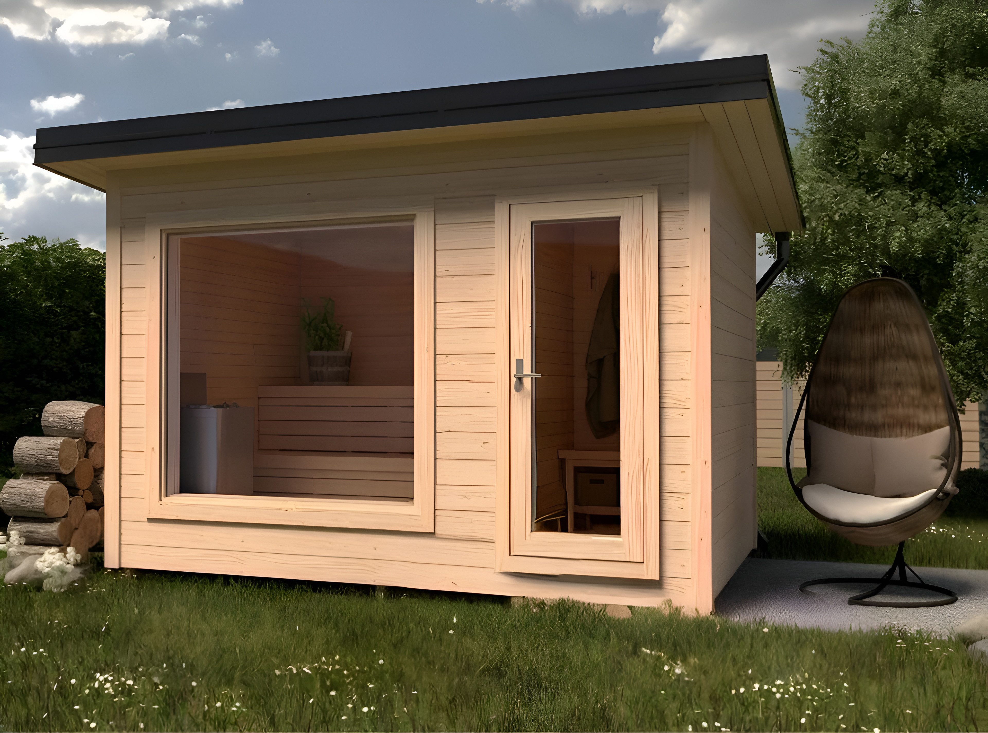 JVmoebel Saunahaus Kotasuna Trockensauna aus massivem Holz in Beige für den Garten, (1-St) Made in Europe