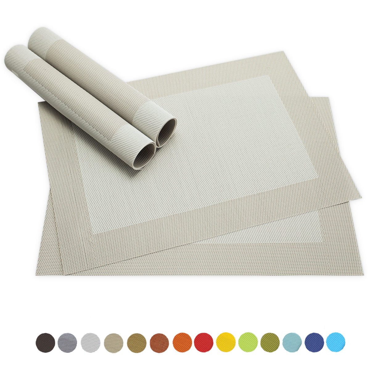 matches21 HOME & HOBBY Platzset Tischsets BORDA 4er Set Creme-weiß als Tischuntersetzer, (4-St), Abwaschbare Platzsets als Tischunterlagen für Ess-Tisch Tisch-Deko