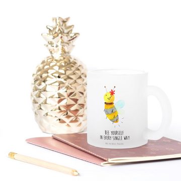 Mr. & Mrs. Panda Teeglas Biene Blume - Transparent - Geschenk, Teetasse, Tasse, Teebecher, Tee, Premium Glas, Edler Aufdruck