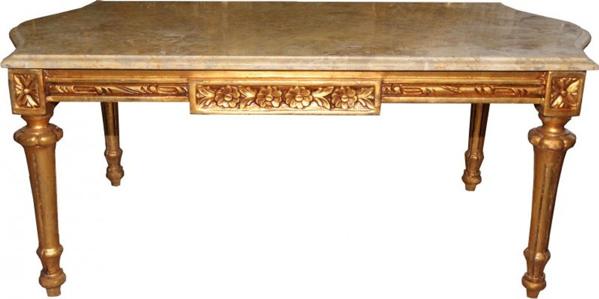 Casa Padrino Couchtisch Barock Couchtisch Gold mit cremefarbener Marmorplatte 108 x 55 cm - Limited Edition