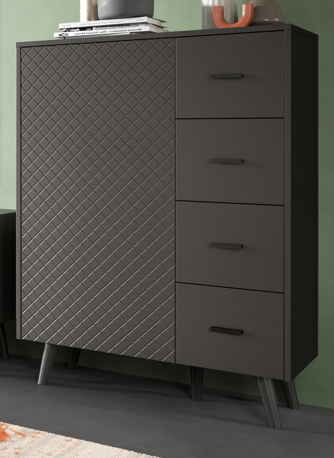 Inn.Furn Highboard Madea (Kommode in matt Grau, 84 x 114 cm), Push-Open, mit 4 Schubladen