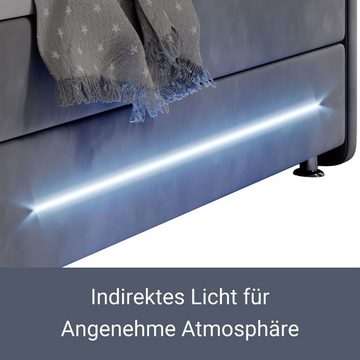 Juskys Boxspringbett Houston, 120x200 cm, Bonell-Federkernmatratzen, Topper, LED-Beleuchtung