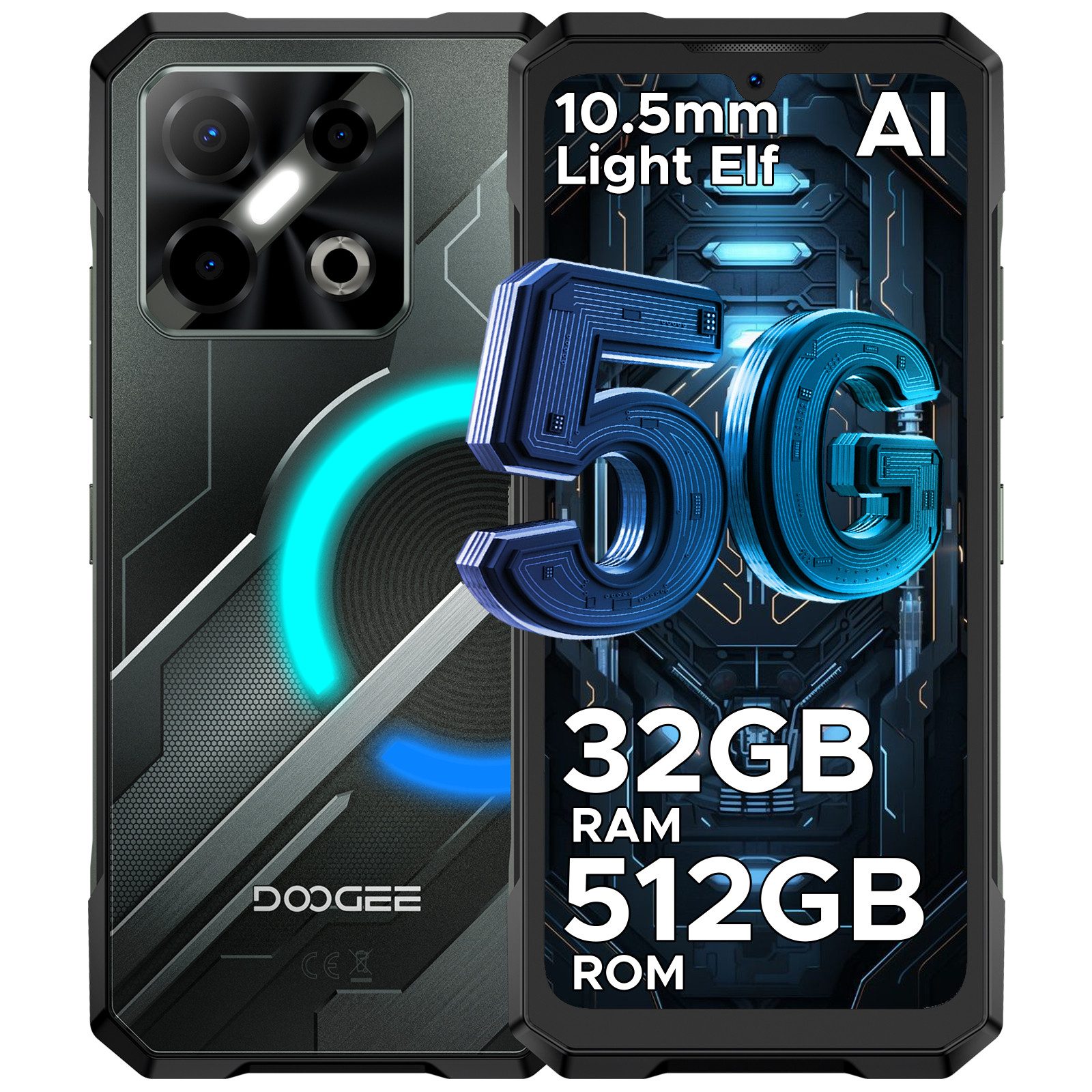 DOOGEE Blade GT Pro 5G Outdoor Smartphone mit LED Lichteffekte, Android Smartphone (6.72 Zoll, 512 GB Speicherplatz, 100 MP Kamera, 2TB TF LPDDR5, 6.72" FHD+120Hz/100MP+32MP/ Fingerabdruck/NFC)